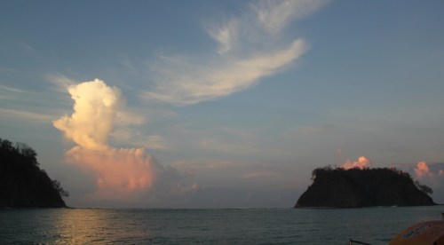 Sunrise at Bahia Samara - Isla Chora on the right.