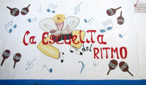 Cheerful mural on the music school wall