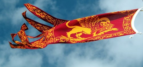 The Venetian Flag with St Mark's Lion .