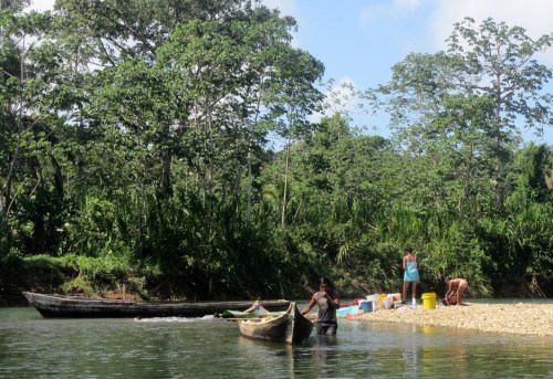 Even men get to do chores on the river...